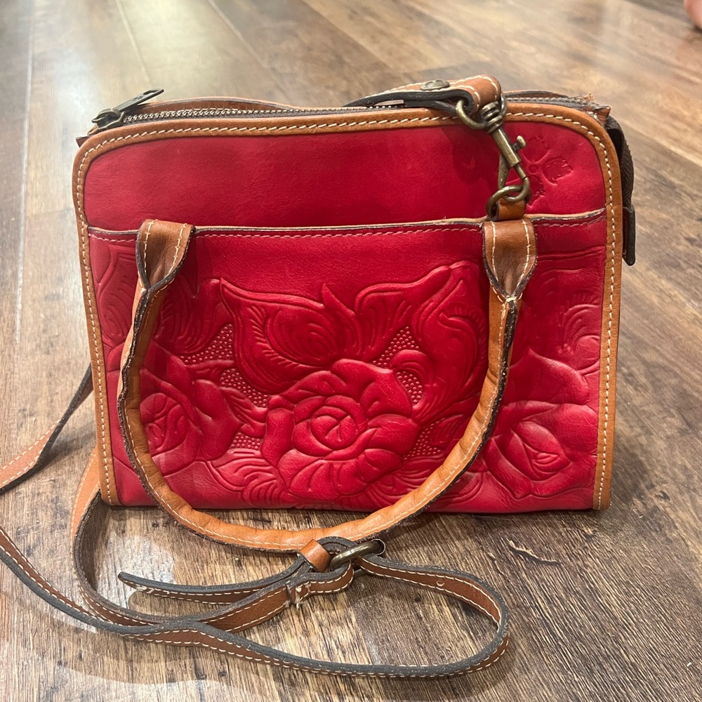 Patricia Nash Papaya Red Floral Embossed Crossbody Bag